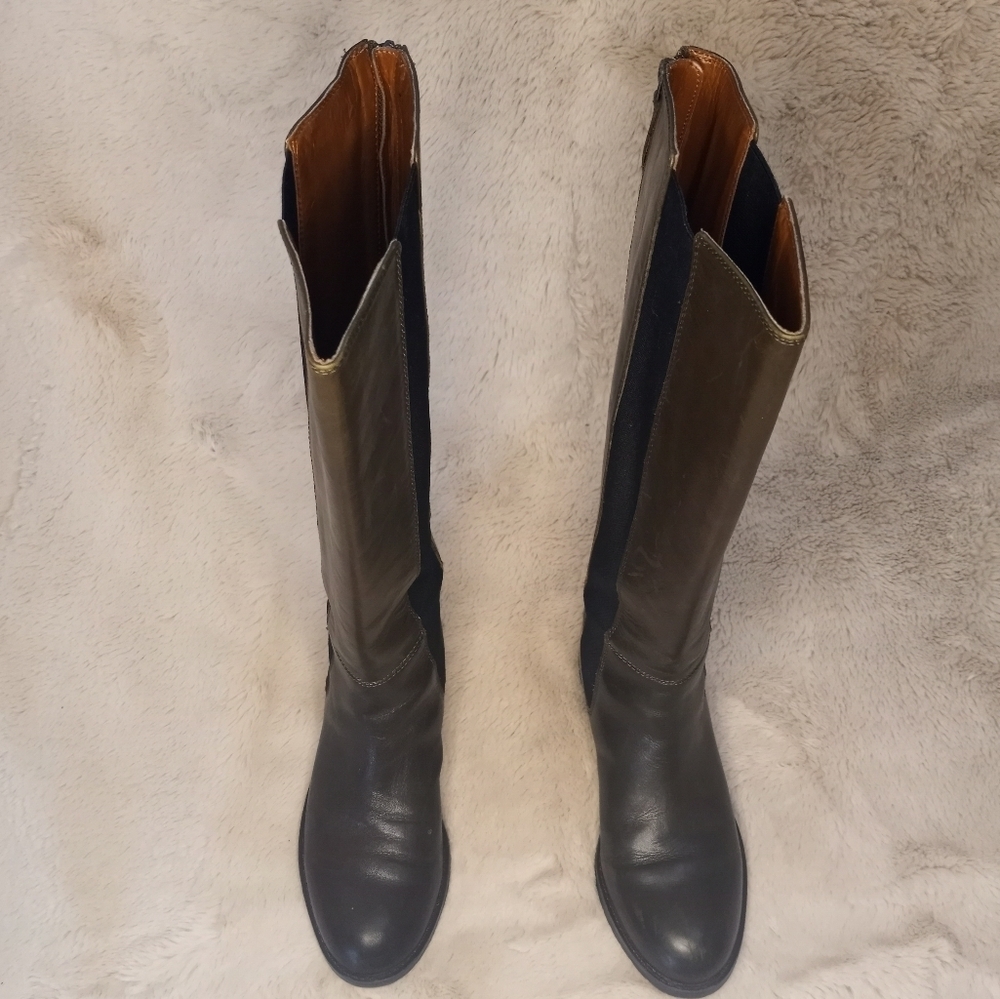 Franco Sarto Leather Tahini Moss Olive Green Boho Stretch Panel Wide Calf Boot 7 - Picture 2 of 16